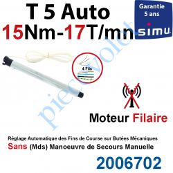 2006702 Moteur Filaire Electronique T5 Auto 15/17 Réglage Automatique des FdC sans Mds