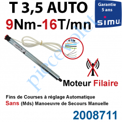 2008711 Moteur Filaire Avec FdC à Réglage Automatique sur Butées Mécaniques 9/16 sans Carré T3,5 sans Mds