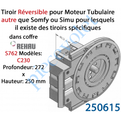 250615 Support Moteur Tubulaire Autre que Somfy ou Simu en Forme de Tiroir pour Coffre Rehau S762 C230 Monté sur Menuiserie Réno