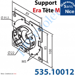 535.10012 Support Nice Era Tête M Métallique sur plaque 100x100 4 Trous en Croix Fraisés diamètre 5,2 entr'axes 85 mm