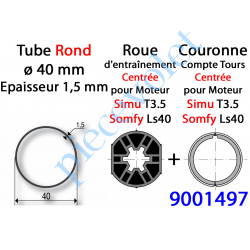 9001497 Jeu d'Adaptation pour Moteur T 3.5 ou LS 40 dans Tube Rond ø 40 x 1,5