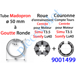 9001499 Jeu d'Adaptation pour Moteur T 3.5 ou LS 40 dans Tube Madopron ø 50 (9132138+9132139)