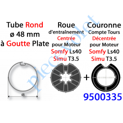 9500335 Jeu d'Adaptation pour Moteur LS 40 ou T 3.5 dans Tube Rond ø 48 à Goutte Plate utilisé par Griesser