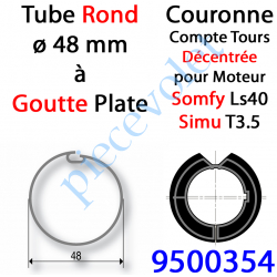 9500354 Couronne pour Moteur LS 40 ou T 3.5 dans Tube ø 48 à Goutte Plate Couple limité à 9 Nm