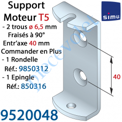 9520048 Support Moteur T5 en C 2 Trous ø 6,5 Fraisés Entr'Axes 40 mm