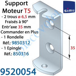 9520054 Support Moteur T5 en C 2 Trous ø 6,5 Fraisés Entr'Axes 35 mm