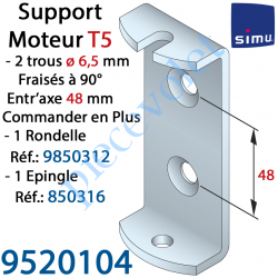 9520104 Support Moteur T5 en C 2 Trous ø 6,5 Fraisés Entr'Axes 48 mm