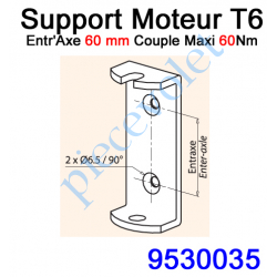 9530035 Support Moteur T6 en C 2 Trous ø 6,5 Fraisés Entr'Axes 60 mm Couple Maxi 60 Nm