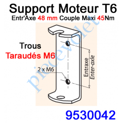 9530042 Support Moteur T6 en C 2 Taraudés M6 Entr'Axes 48 mm Couple Maxi 45 Nm