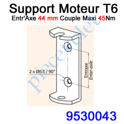 9530043 Support Moteur T6 en C 2 Trous ø 6,5 Fraisés Entr'Axes 44 mm Couple Maxi 45 Nm