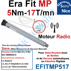 EFITMP517 Moteur Nice Radio Era Fit MP 5/17 Av FdC Electro & Fréquence 433,92MHz Rolling Code M 50 sans Mds