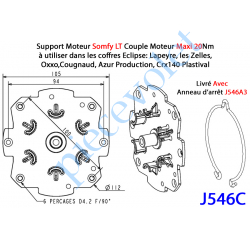 J546C Plaque Support Moteur Somfy LT Tête Etoile Avec Anneau d'Arrêt pour Couple Maxi 20 Nm