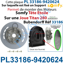 PL33186-9420624 Plaque Interface pour Joue Titan 28 Bubendorff Réf 33186 Avec Support Moteur Somfy Tête Etoile 9420624 et Visser