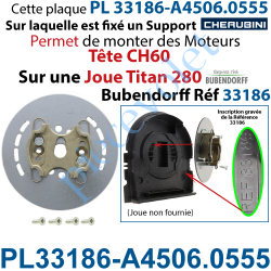 PL33186-A4506_0555 Plaque Interface pour Joue Titan 28 Bubendorff Réf 33186 Avec Support Moteur Cherubini Tête CH60 Réf A4506_05