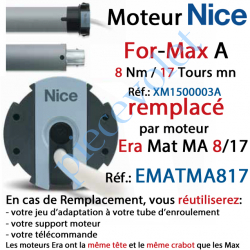 XM1500003A Moteur Nice Radio For-Max A 8/17 Av FdC Electro & Fréquence 433,92MHz Rolling Code M 50 sans Mds:Remplacé par EMATMA8