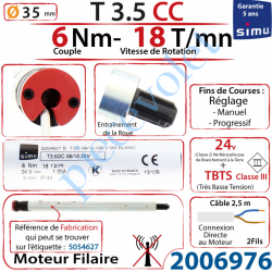 Moteur Simu Filaire T3,5CC 6/18 24 v