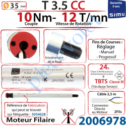 Moteur Simu Filaire T3,5CC 10/12 24 v