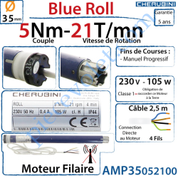 Moteur Cherubini 5/21 Blue Roll ø 35 sans Mds